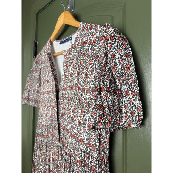NWT Ro's Garden Daphne Midi Floral Resort Boho Cotton Dress Red Peach Aix XS - Picture 2 of 7